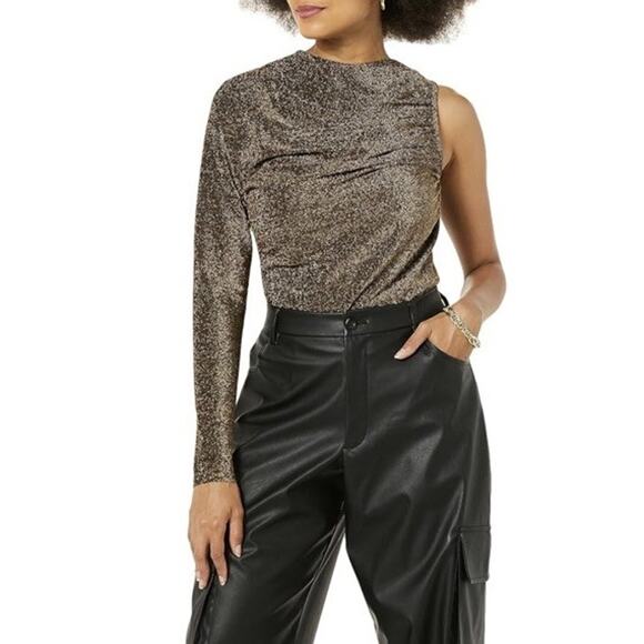 TEREA By Andrea Pitter Emiliana Gold One Shoulder Metallic Ruched Top Size XXL - Picture 4 of 8